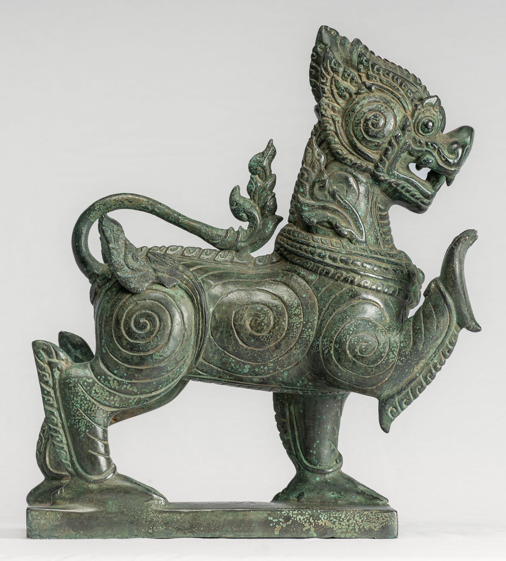 Antique Burmese Style Bronze Standing Chinthe Guardian Temple Lion - 36cm/14"