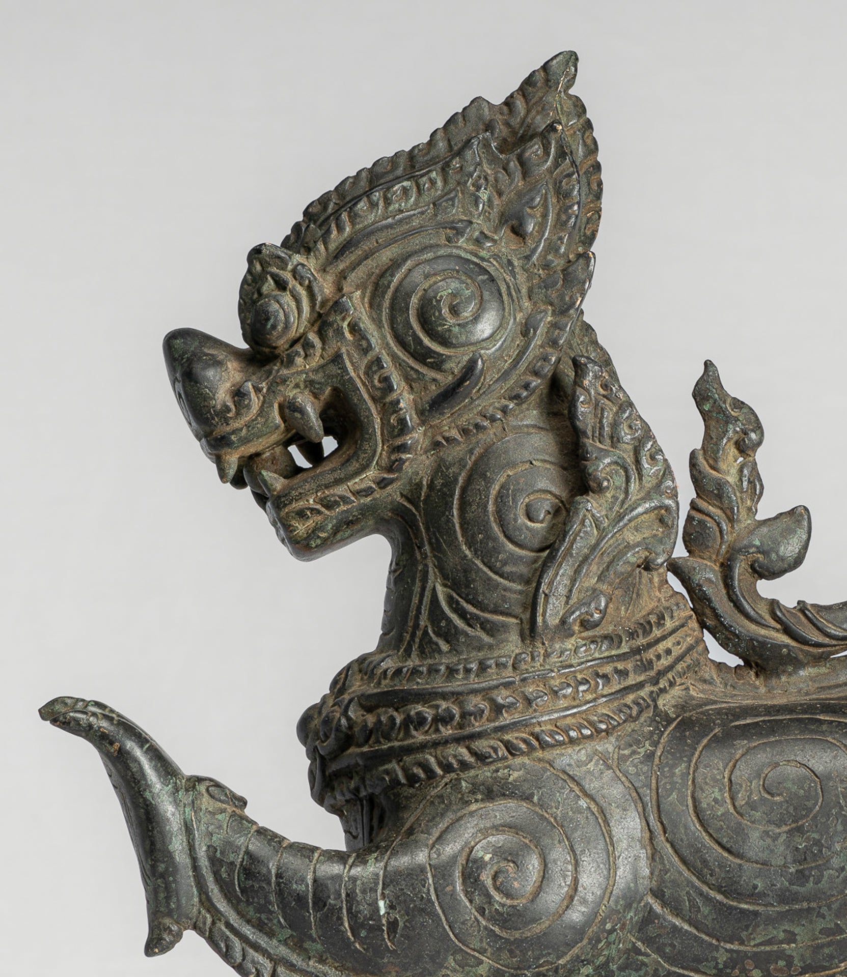 Antique Burmese Style Bronze Standing Chinthe Guardian Temple Lion - 36cm/14"