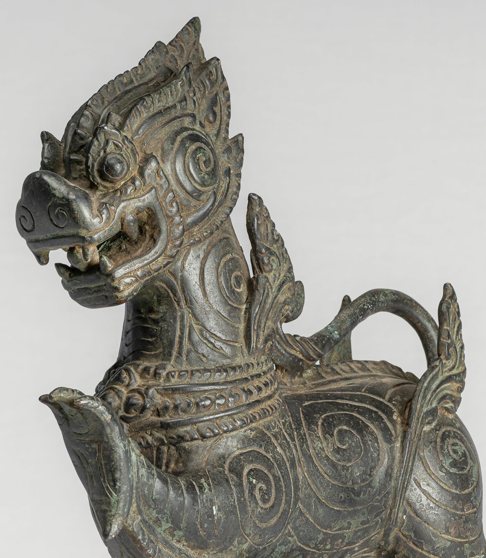 Antique Burmese Style Bronze Standing Chinthe Guardian Temple Lion - 36cm/14"