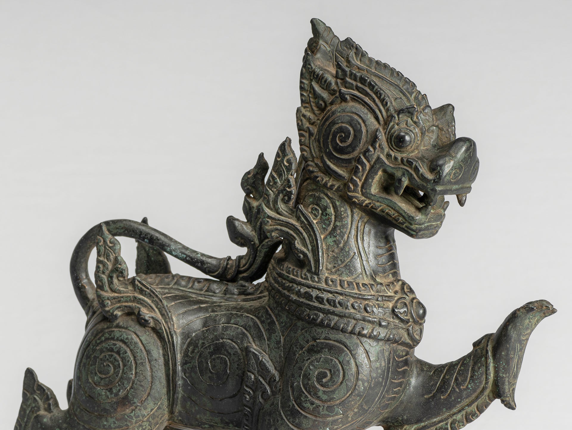 Antique Burmese Style Bronze Standing Chinthe Guardian Temple Lion - 36cm/14"