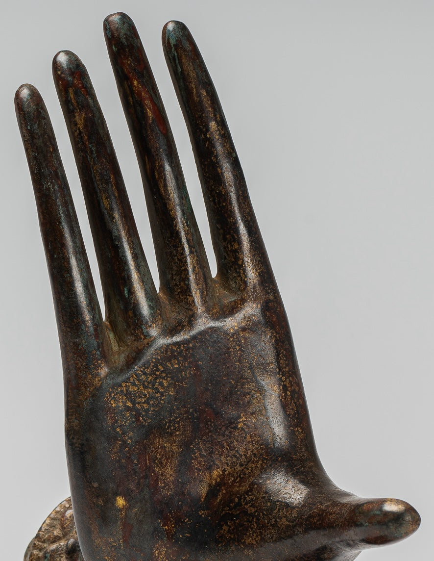 Antique Thai Style Southeast Asia Mounted Bronze Protection Thai Hand - 27cm/11"