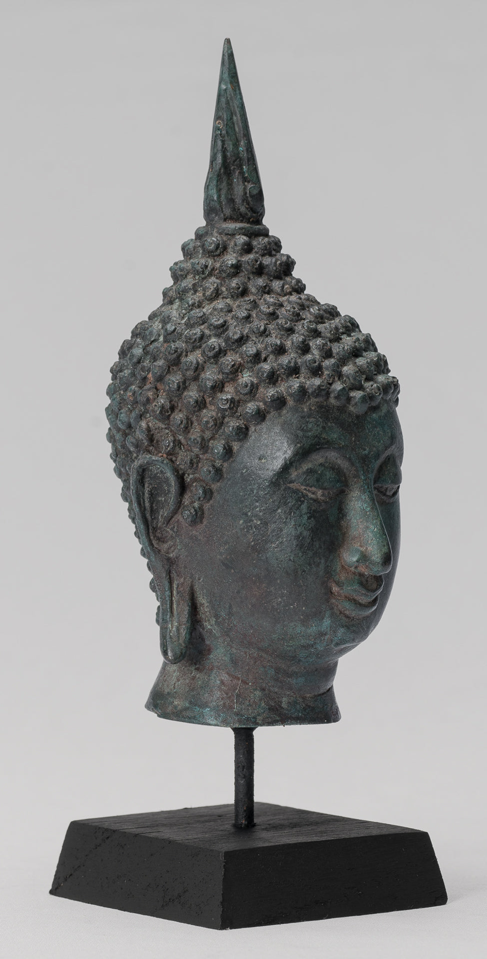 Buddha Head - Antique Thai Style Sukhothai Mounted Bronze Buddha Head - 22cm/9"