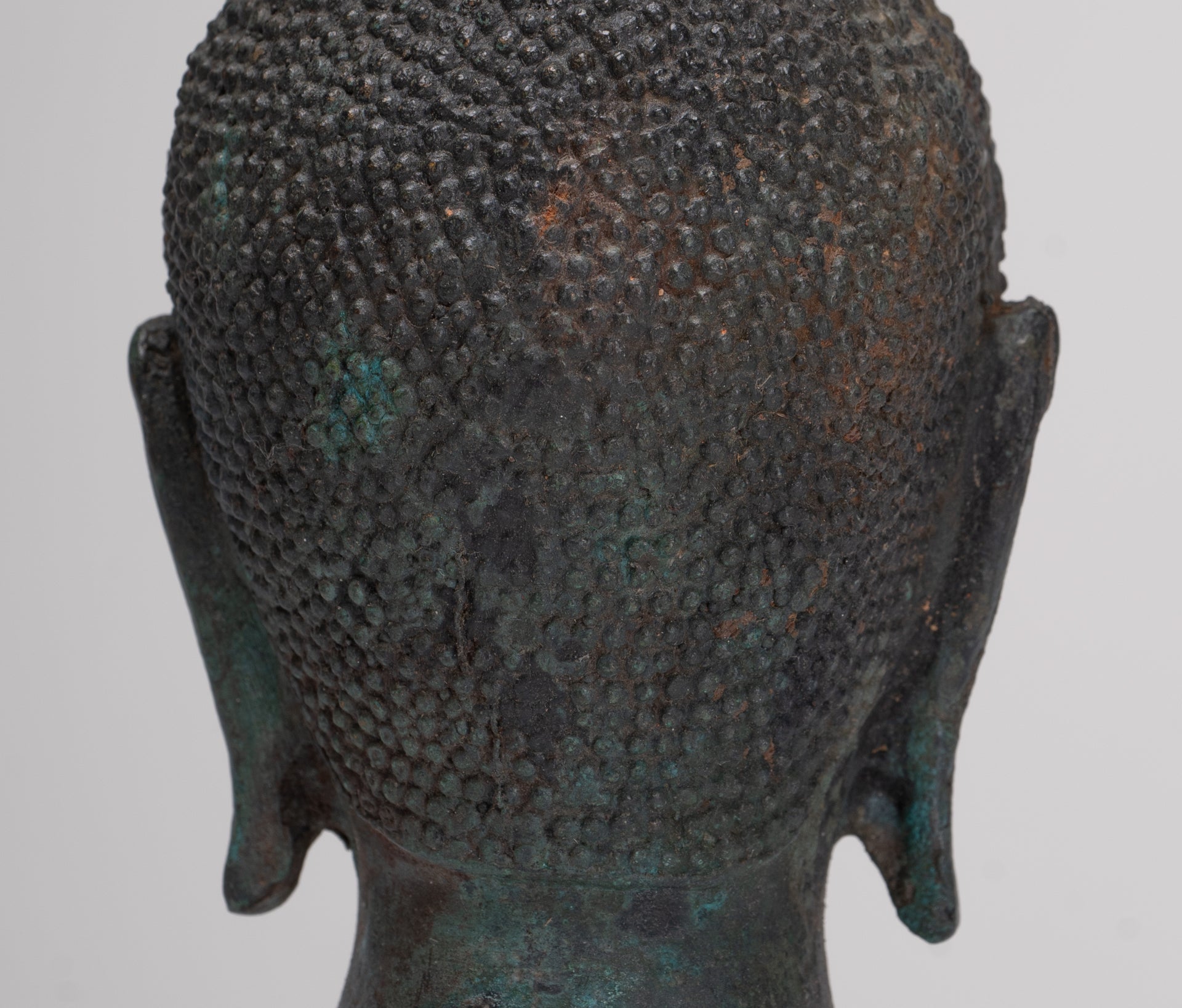 Buddha Head - Antique Thai Style Sukhothai Mounted Bronze Buddha Head - 22.5cm/9"