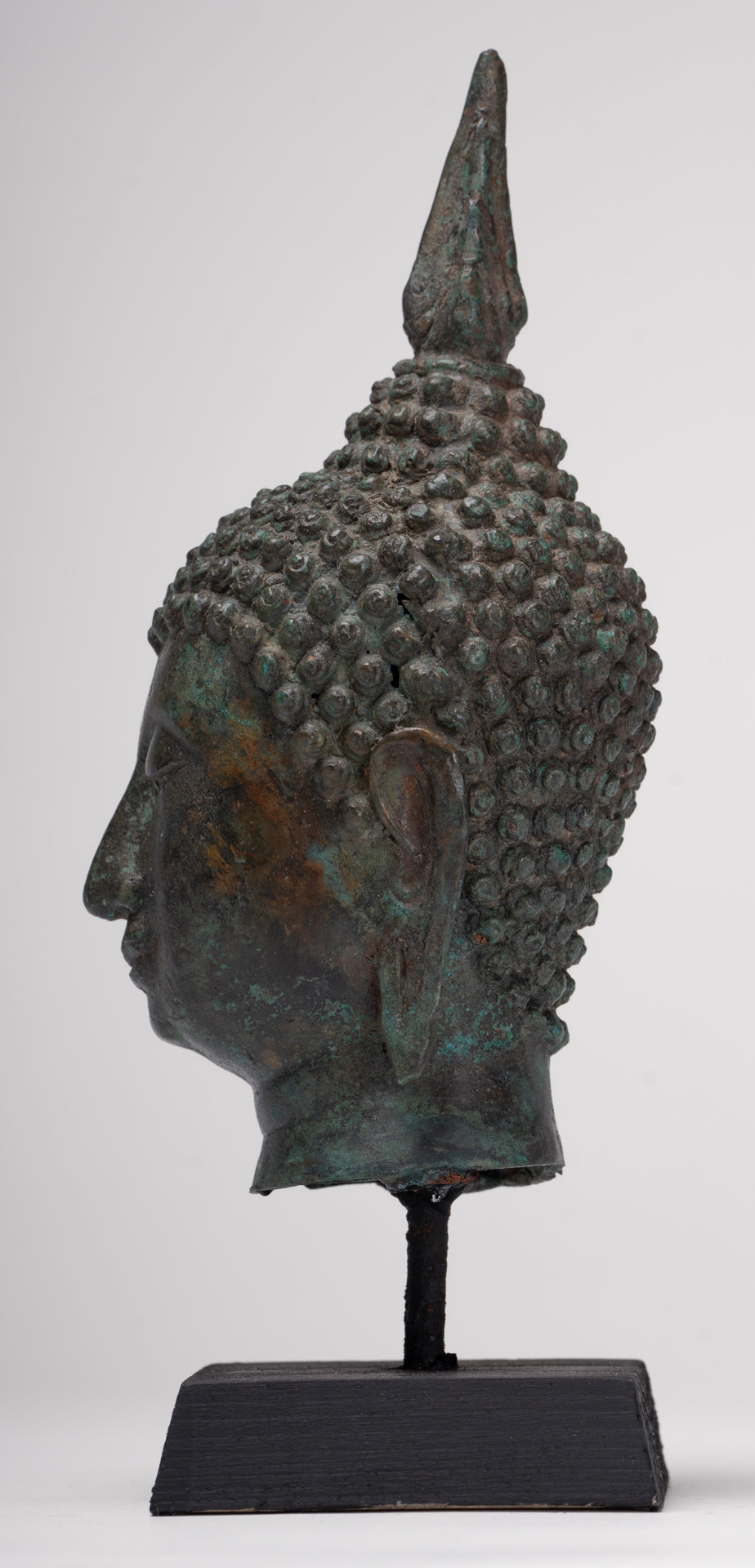 Antique Thai Style Sukhothai Mounted Bronze Buddha Head - 22.5cm/9"