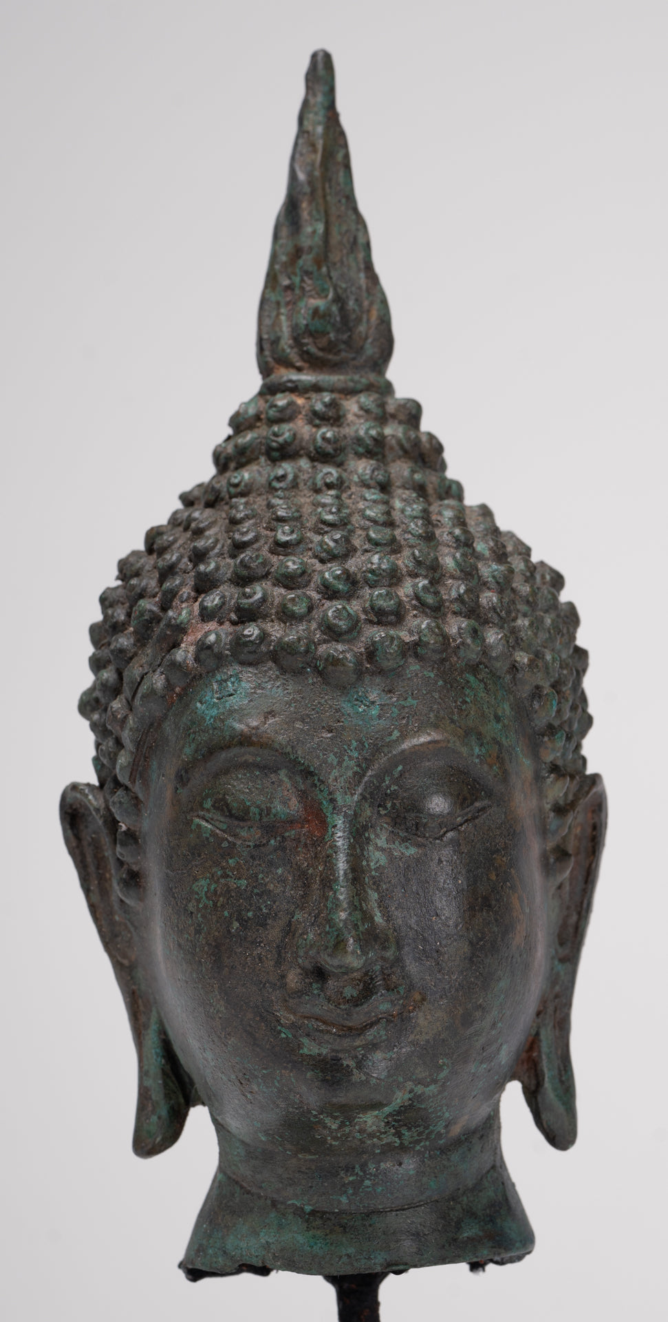 Antique Thai Style Sukhothai Mounted Bronze Buddha Head - 22.5cm/9"