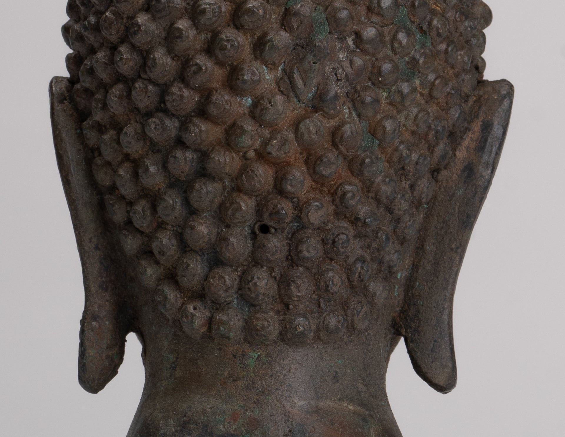 Buddha Head - Antique Thai Style Sukhothai Mounted Bronze Buddha Head - 22cm/9"