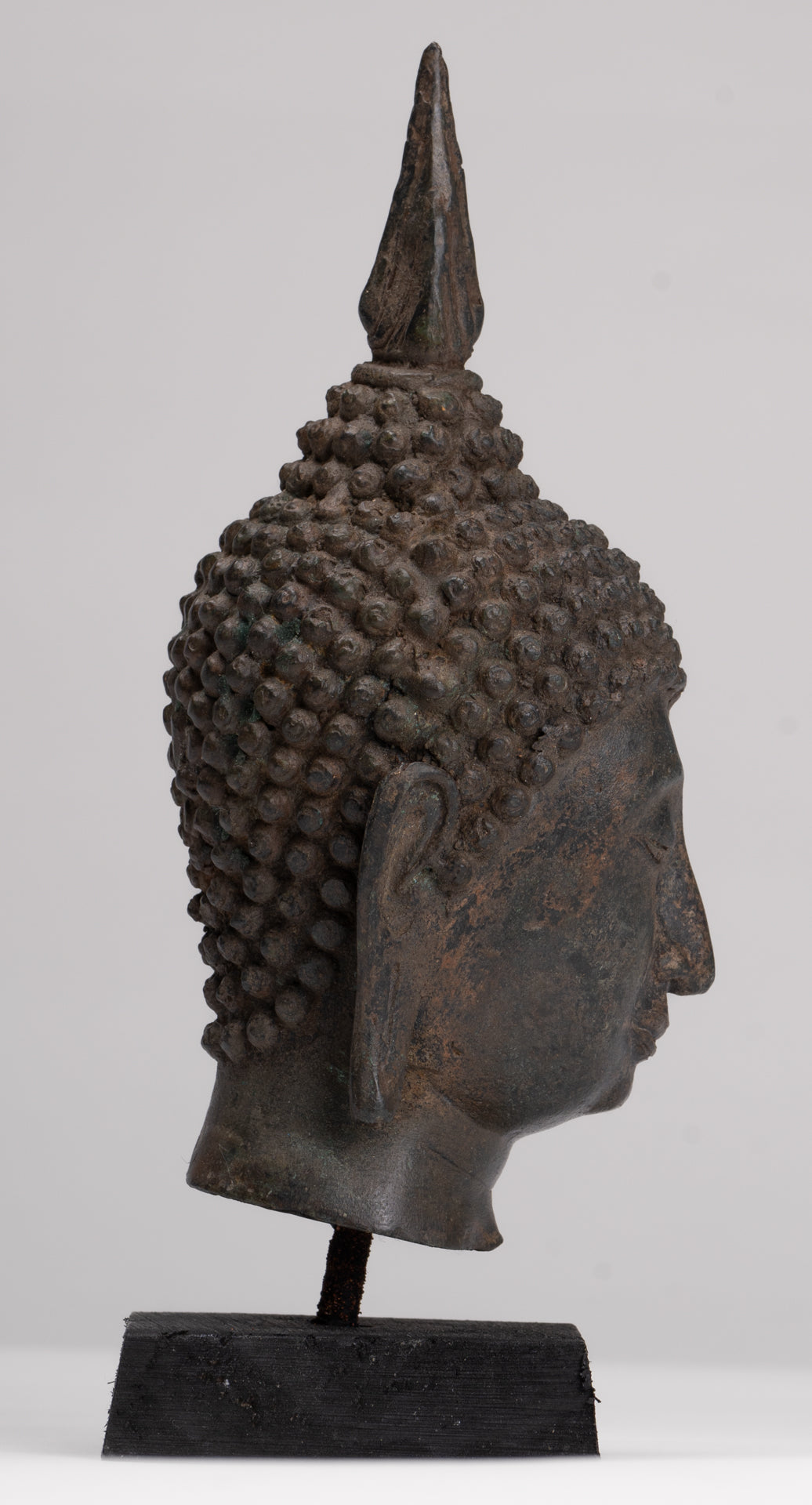 Buddha Head - Antique Thai Style Sukhothai Mounted Bronze Buddha Head - 22cm/9"