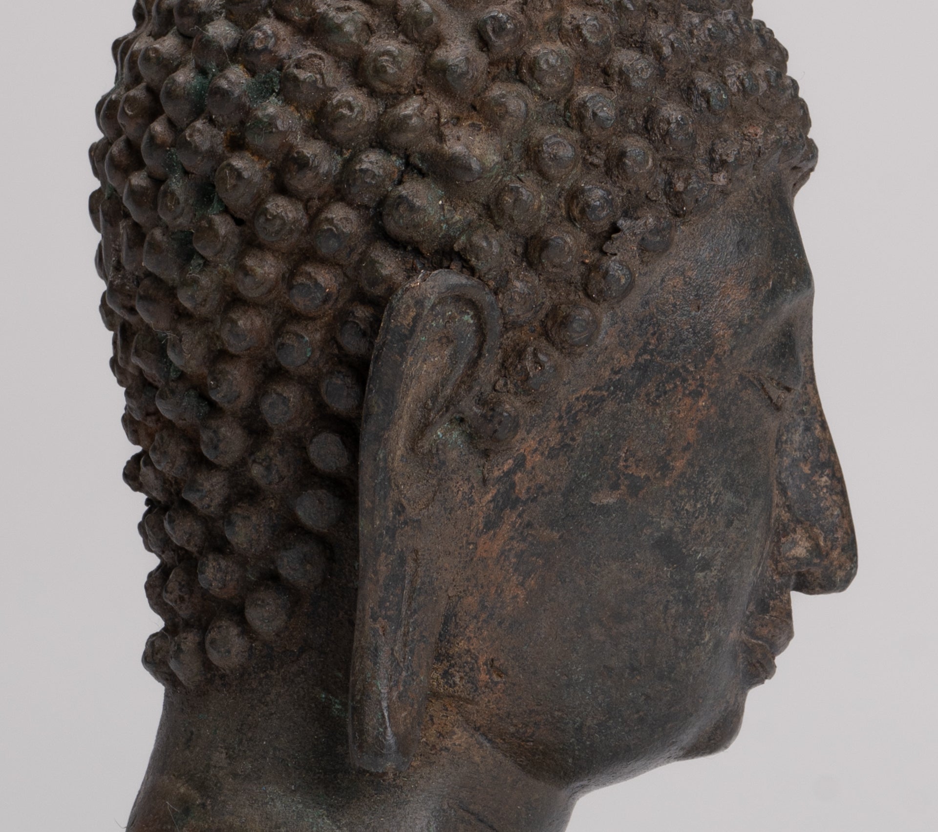 Buddha Head - Antique Thai Style Sukhothai Mounted Bronze Buddha Head - 22cm/9"