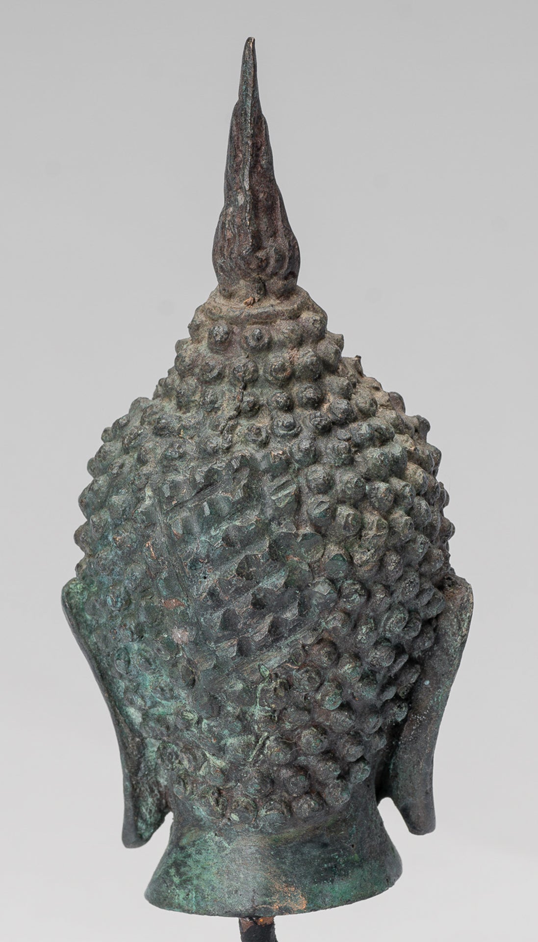 Buddha Head - Antique Thai Style Sukhothai Mounted Bronze Buddha Head - 18cm/7"