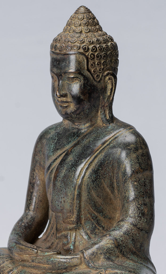 Statue de Bouddha - Bouddha - Statue de Bouddha de méditation assis en bronze de style khmer antique - 25 cm/10"