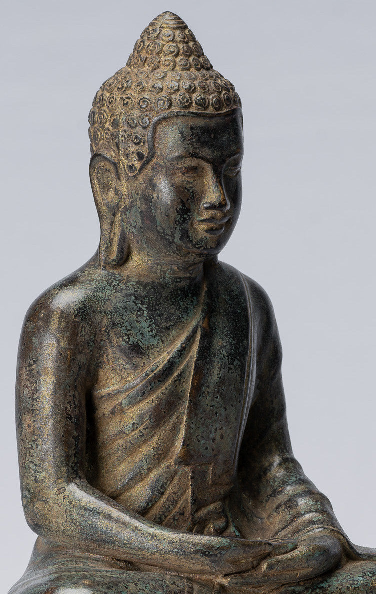 Statue de Bouddha - Bouddha - Statue de Bouddha de méditation assis en bronze de style khmer antique - 25 cm/10"