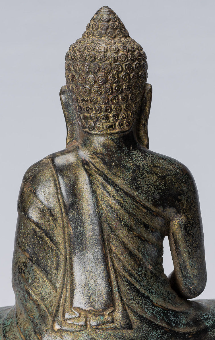 Statue de Bouddha - Bouddha - Statue de Bouddha de méditation assis en bronze de style khmer antique - 25 cm/10"