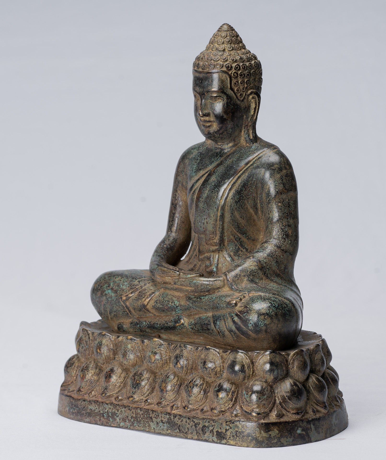 Statue de Bouddha - Bouddha - Statue de Bouddha de méditation assis en bronze de style khmer antique - 25 cm/10"