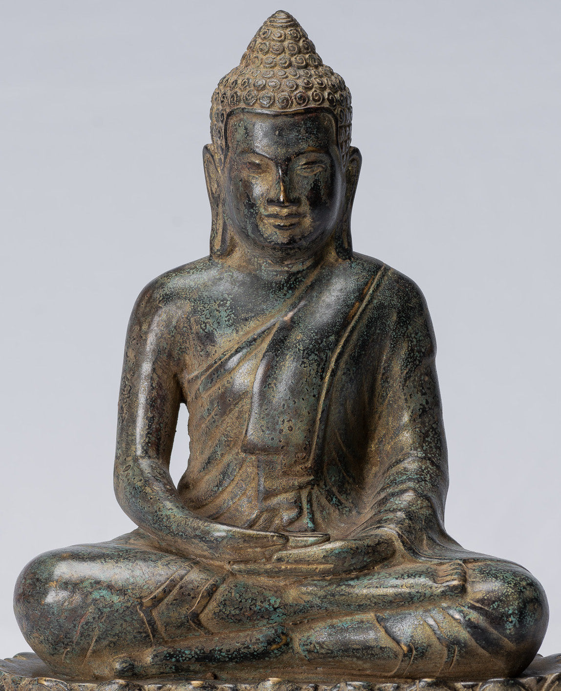 Statue de Bouddha - Bouddha - Statue de Bouddha de méditation assis en bronze de style khmer antique - 25 cm/10"