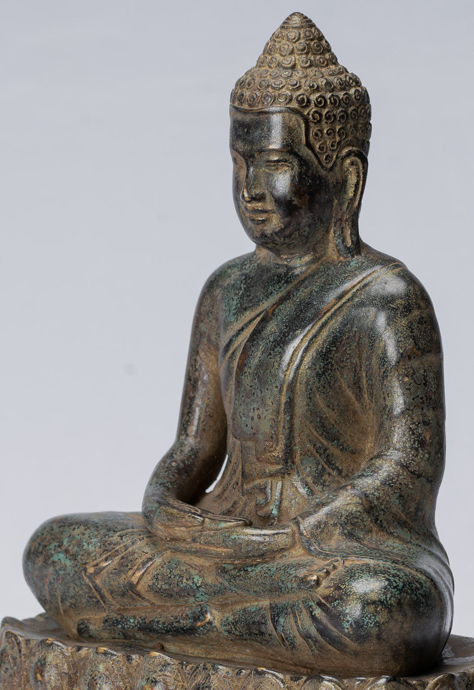 Statue de Bouddha - Bouddha - Statue de Bouddha de méditation assis en bronze de style khmer antique - 25 cm/10"