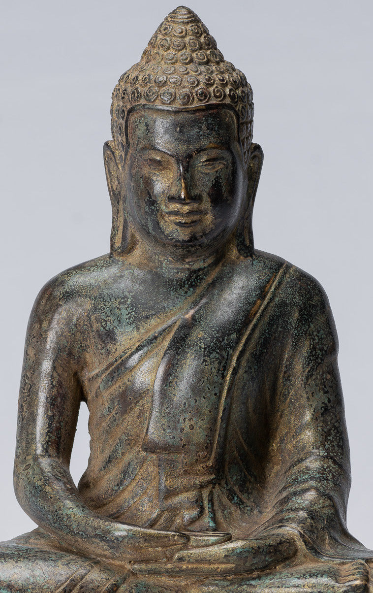 Statue de Bouddha - Bouddha - Statue de Bouddha de méditation assis en bronze de style khmer antique - 25 cm/10"