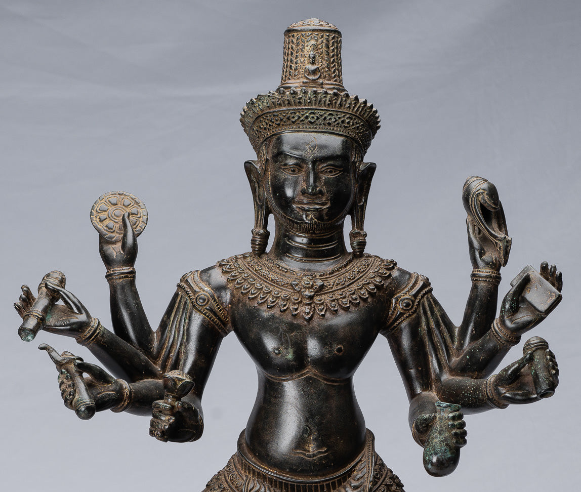 Antique Khmer Style Bronzo Angkor Wat Bodhisattva Avalokitesvara Statua - 69 cm/28 "