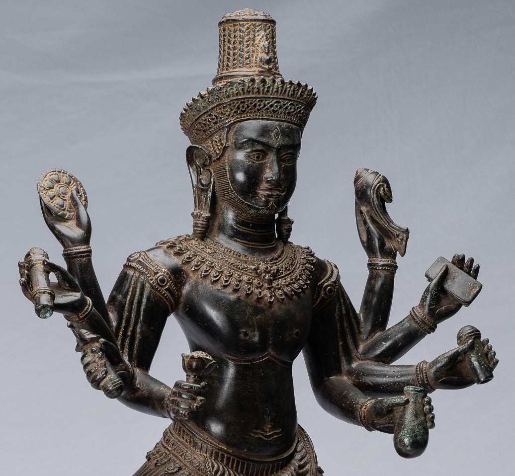 Antique Khmer Style Bronzo Angkor Wat Bodhisattva Avalokitesvara Statua - 69 cm/28 "