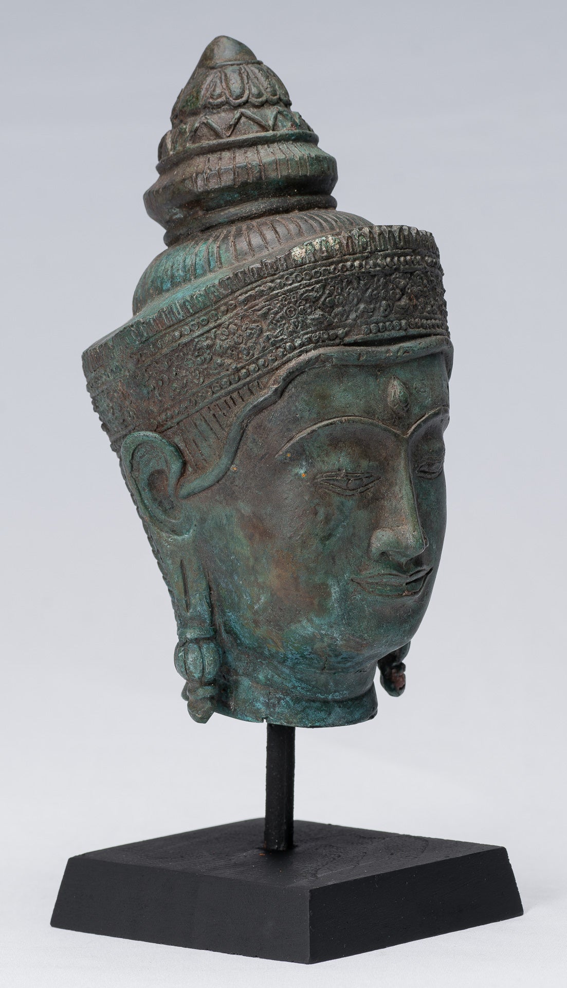 Cabeza de Buda - Cabez de Budas de Bronce Montada de Estilo Thai Lopburi antiguo - 25 cm/10 "