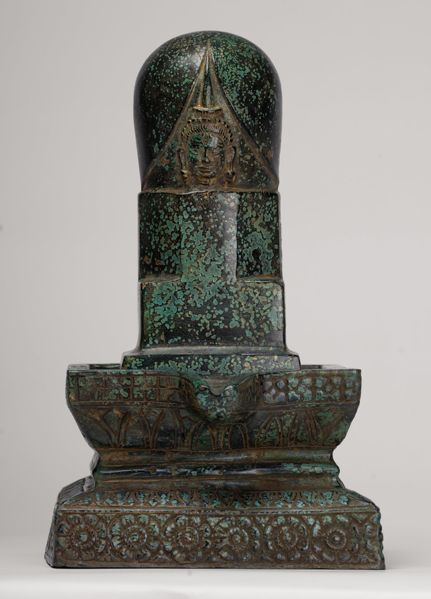 Linga Statue - Antique Khmer Style Bronze Linga / Lingnum & Yoni - 26cm/10"