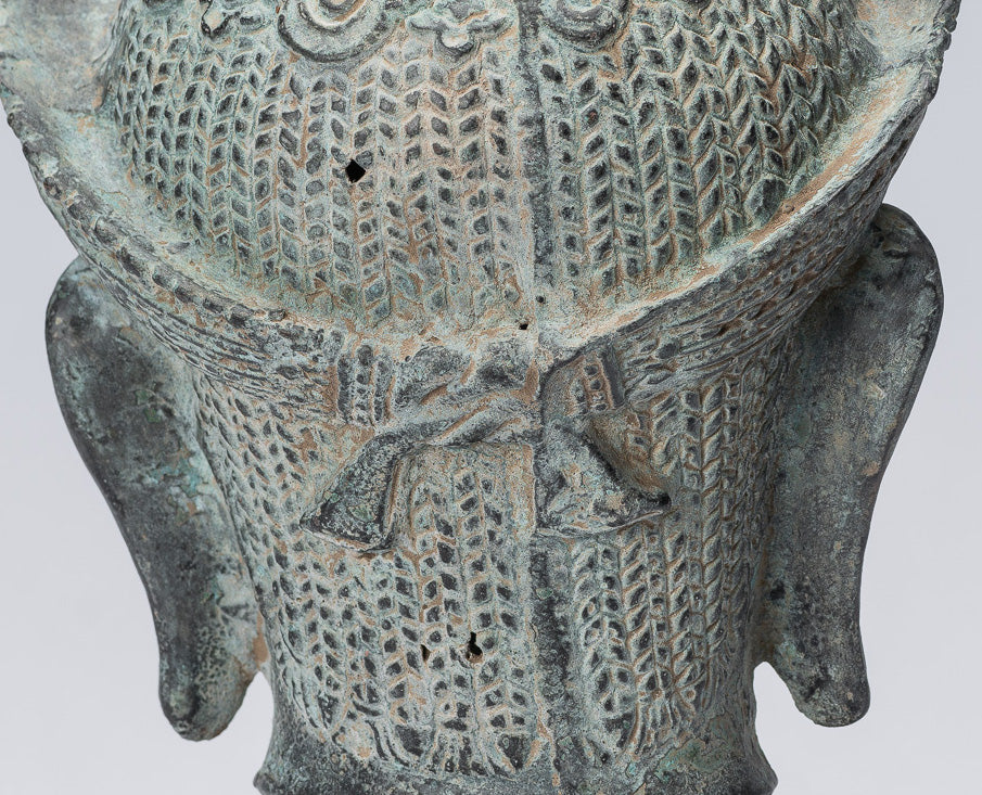 Vishnu Statue-Antique Banteay Srei Style Bronze Montiert Khmer Vishnu Kopf-24cm/10 "