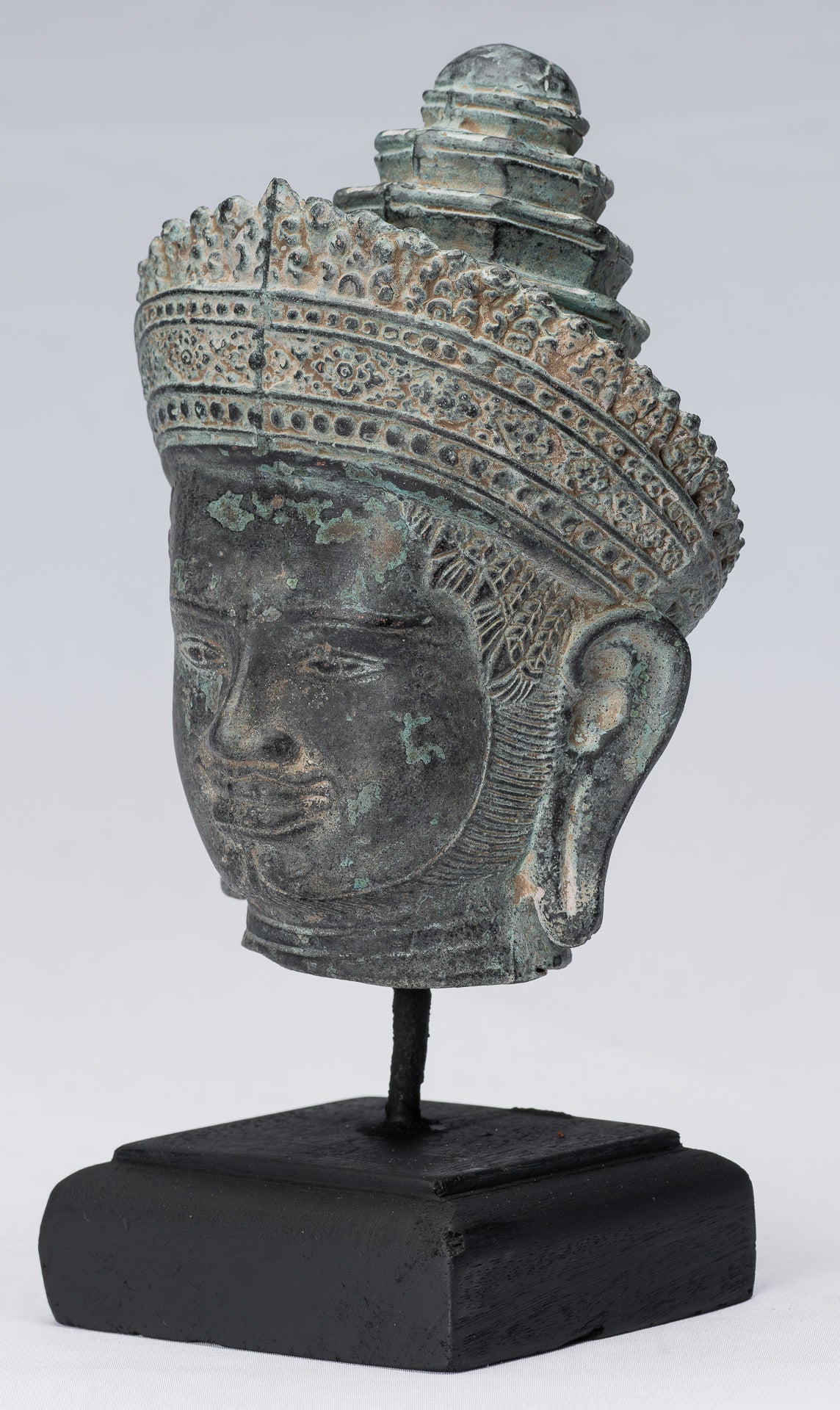 Vishnu Statue-Antique Banteay Srei Style Bronze Montiert Khmer Vishnu Kopf-24cm/10 "