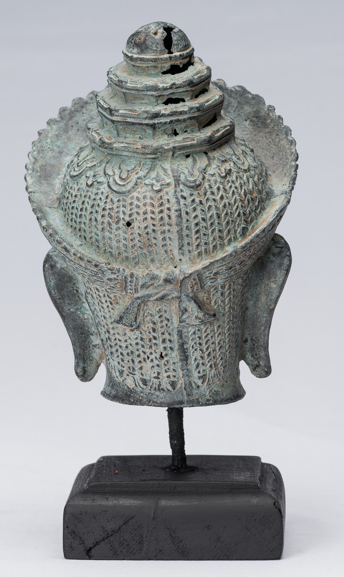 Vishnu Statue-Antique Banteay Srei Style Bronze Montiert Khmer Vishnu Kopf-24cm/10 "