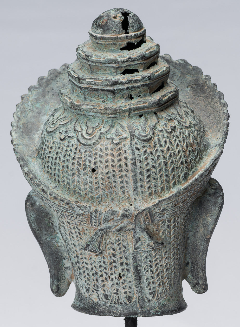 Vishnu Statue-Antique Banteay Srei Style Bronze Montiert Khmer Vishnu Kopf-24cm/10 "