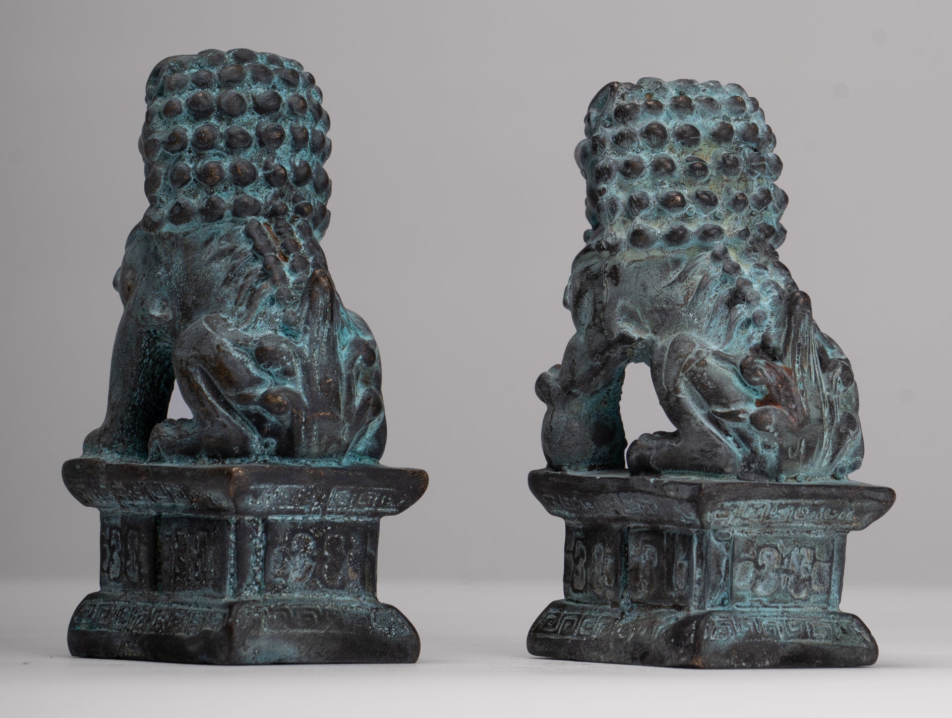 Antique Chinese Style Temple Guardian Lions Shishi Lions Foo Dogs Imperial Lions (Pair) - 10.5cm/4"