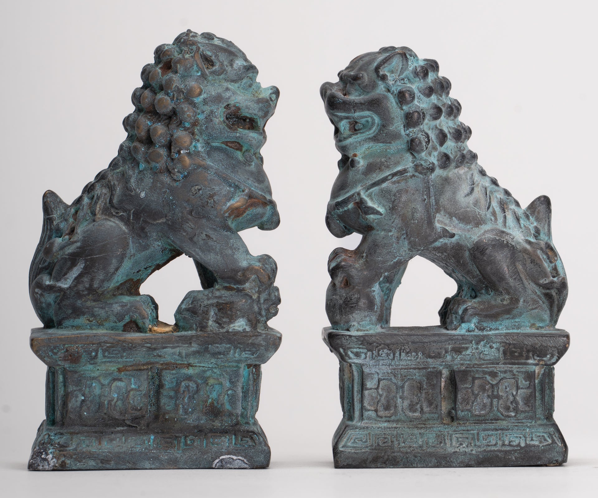 Antique Chinese Style Temple Guardian Lions Shishi Lions Foo Dogs Imperial Lions (Pair) - 10.5cm/4"