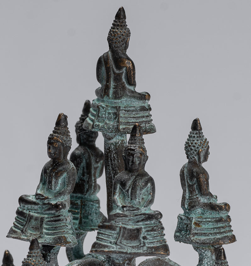 Buddha Sculpture - Antique Thai Thai Bronze Meditazione seduta statue di Buddha - 14 cm/6 "