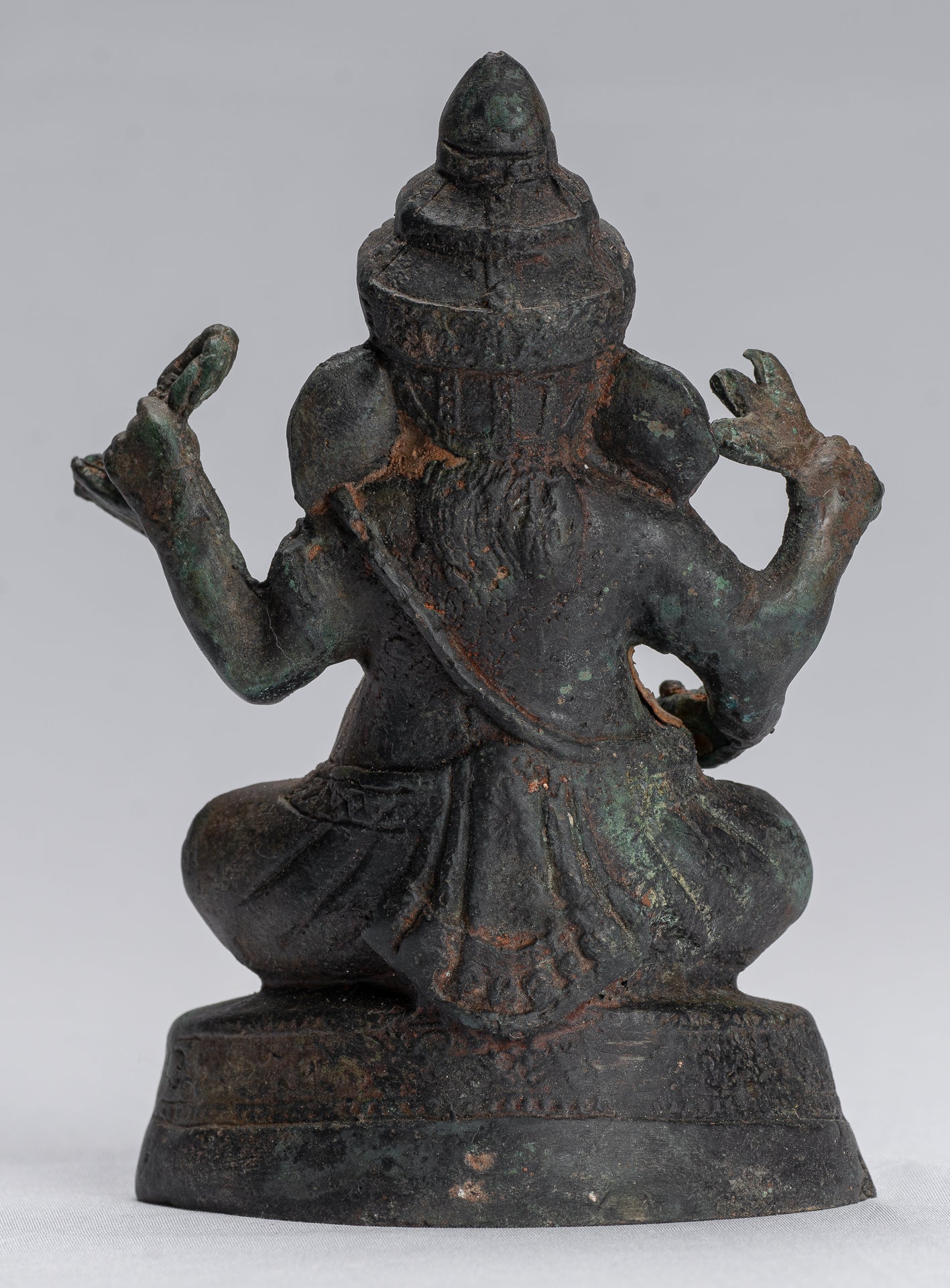 Estatua de Ganesha - Estatua de Bayón de bronce sentado de estilo jemer antiguo - 14 cm/6 "