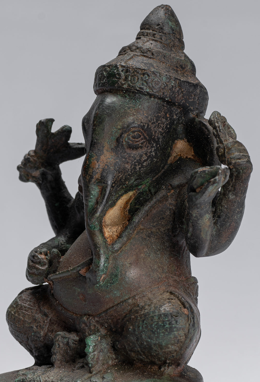 Estatua de Ganesha - Estatua de Bayón de bronce sentado de estilo jemer antiguo - 14 cm/6 "