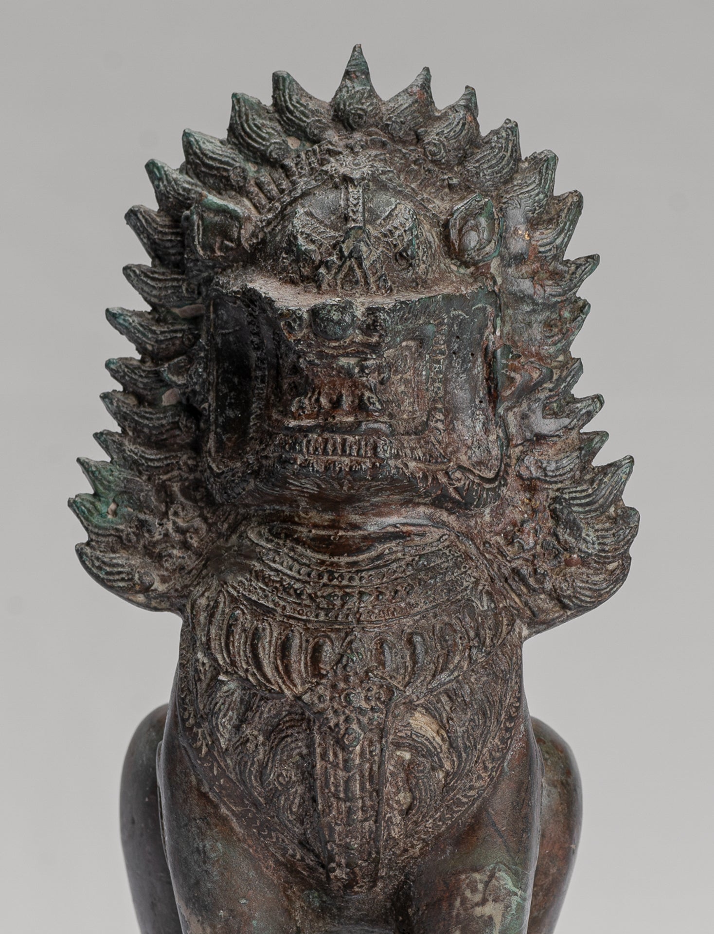 Temple Lion - Antique Thai Style Bronze Standing Singha Temple Guardian or Lion - 19cm/8"