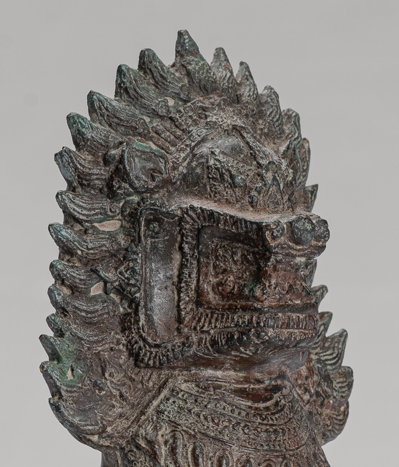 Temple Lion - Antique Thai Style Bronze Standing Singha Temple Guardian or Lion - 19cm/8"