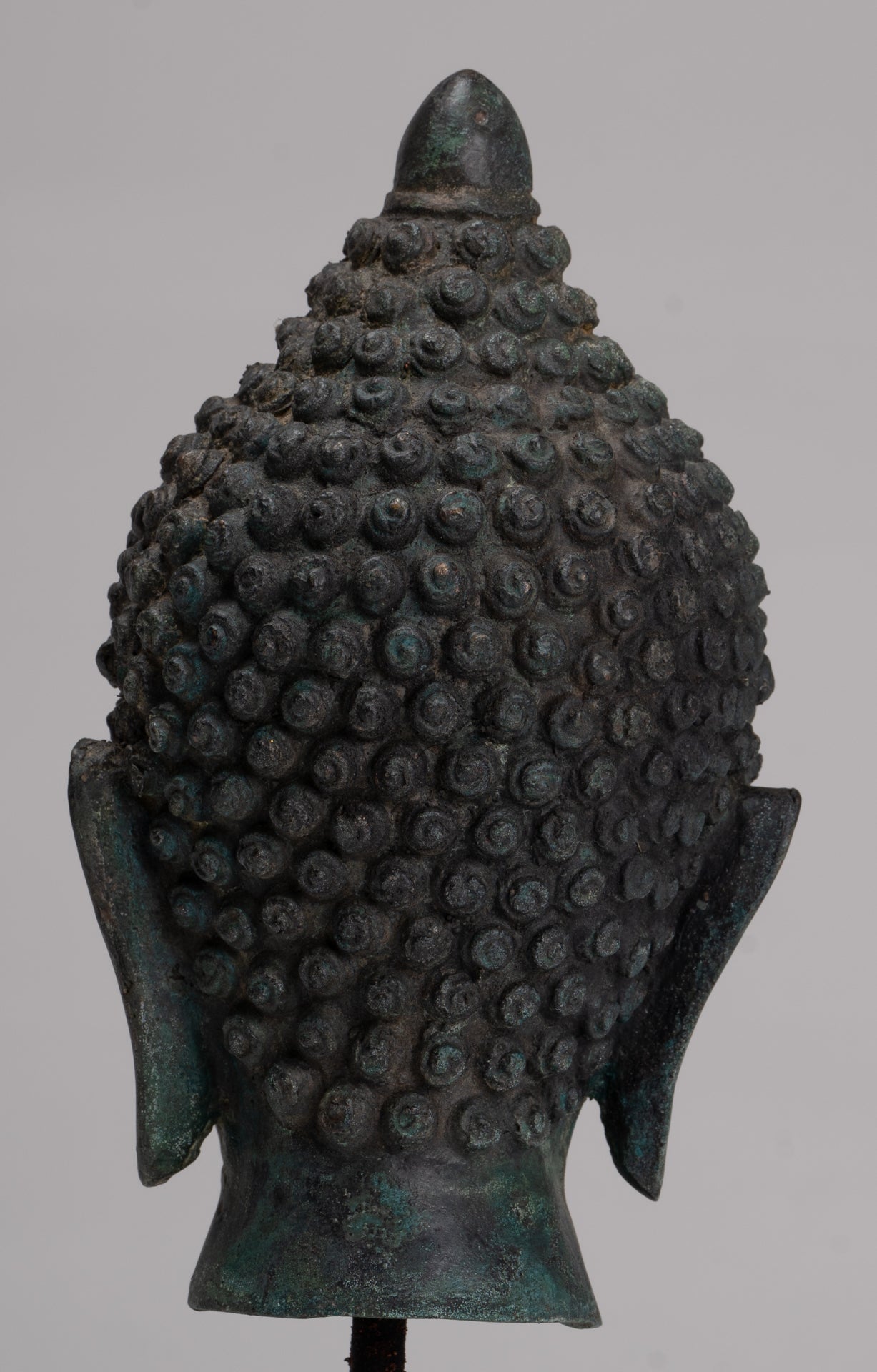 Buddha Head - Antique Thai Style Chiang Saen Mounted Bronze Buddha Head - 24cm/10"