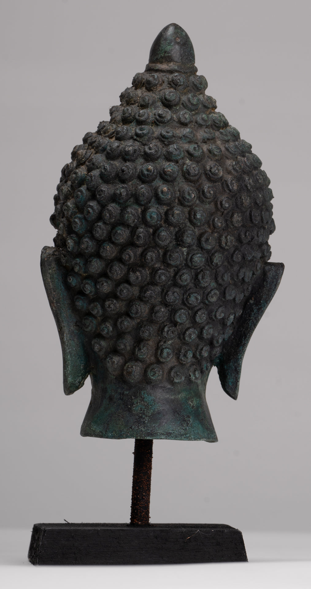 Buddha Head - Antique Thai Style Chiang Saen Mounted Bronze Buddha Head - 24cm/10"