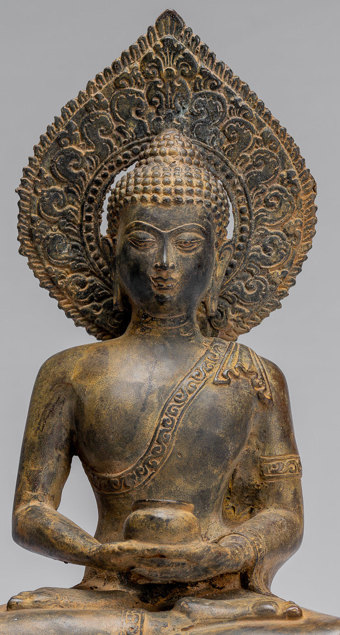 Estatua de Buda - Estatua de Buda Javanese de bronce de estilo indonesio antiguo - 32 cm/13 "