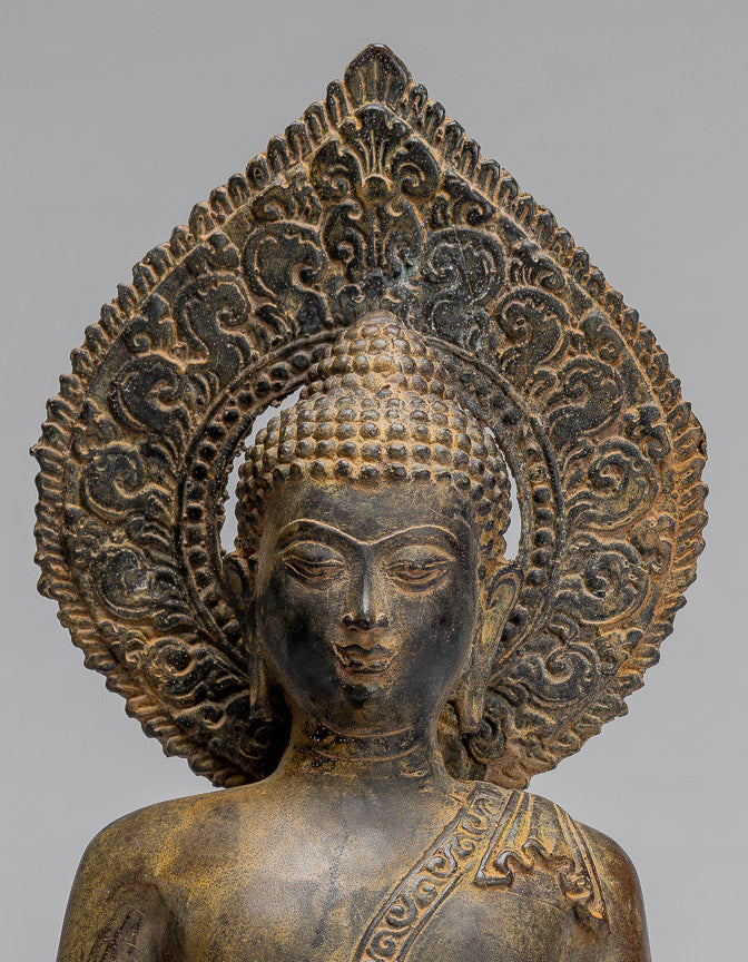 Estatua de Buda - Estatua de Buda Javanese de bronce de estilo indonesio antiguo - 32 cm/13 "