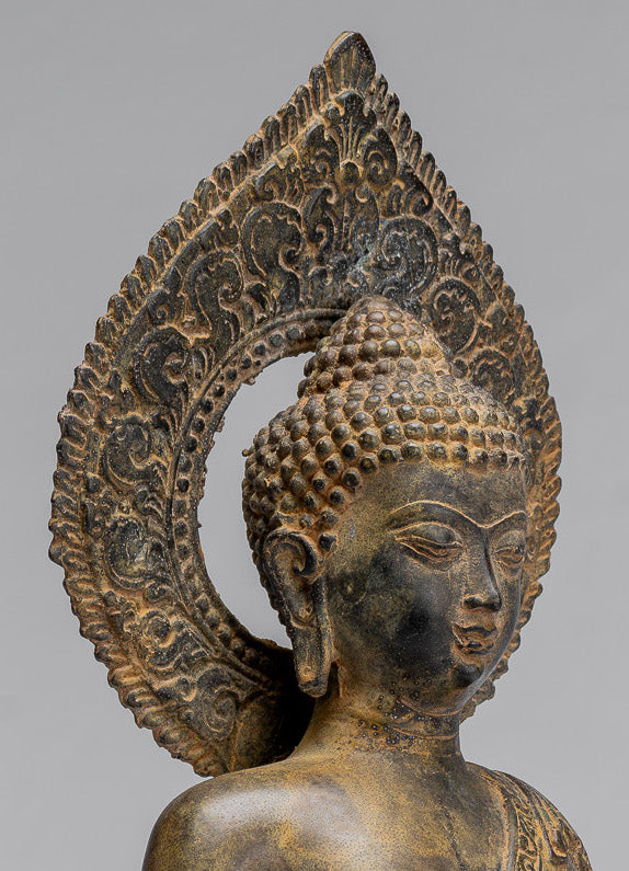 Estatua de Buda - Estatua de Buda Javanese de bronce de estilo indonesio antiguo - 32 cm/13 "