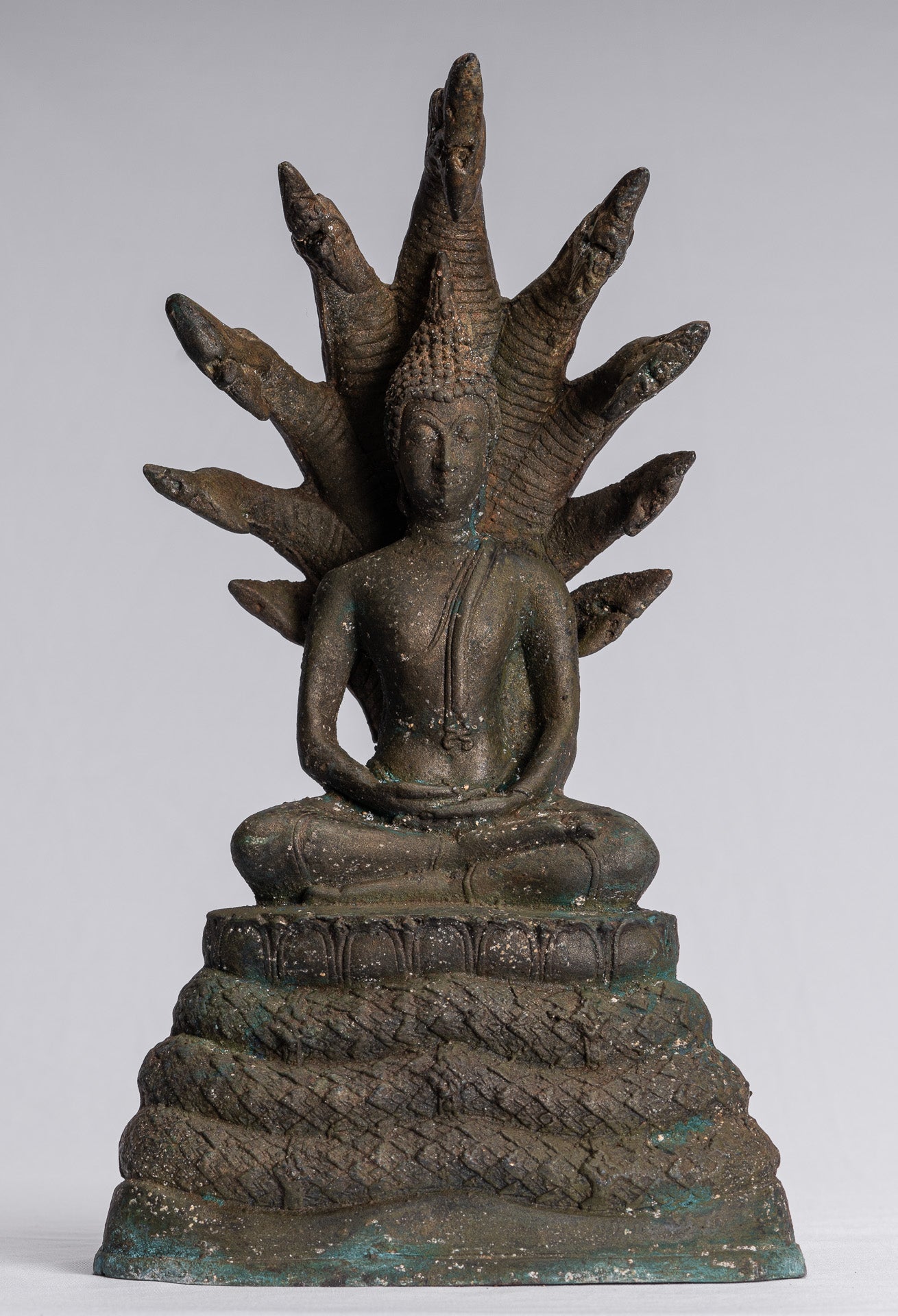 Buddha Statue-Antike Sukhothai Stil Bronze Meditation Naga Buddha Statue-32cm/13 "