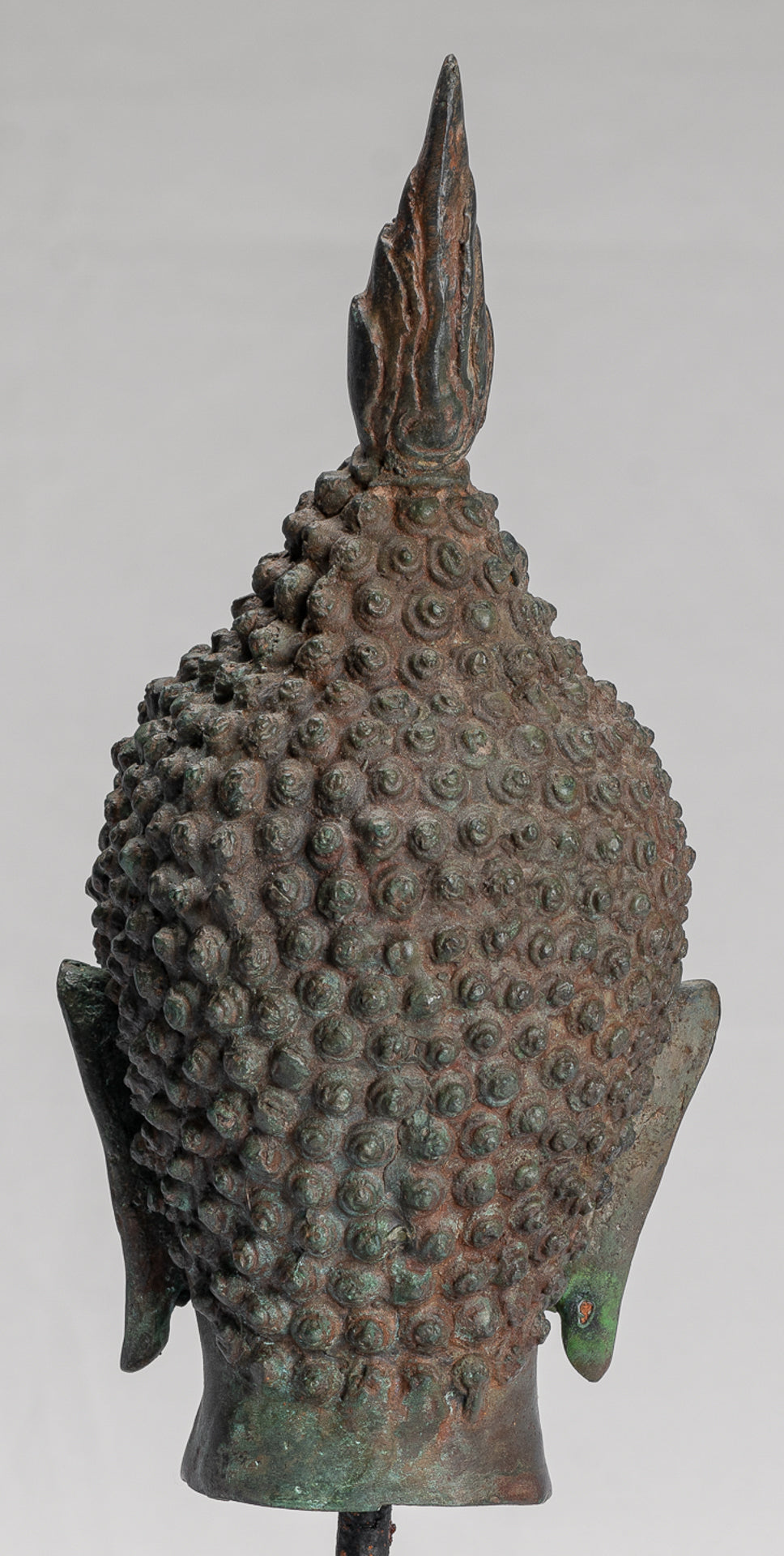 Buddha Head - Antique Thai Style Sukhothai Mounted Bronze Buddha Head - 29cm/12"