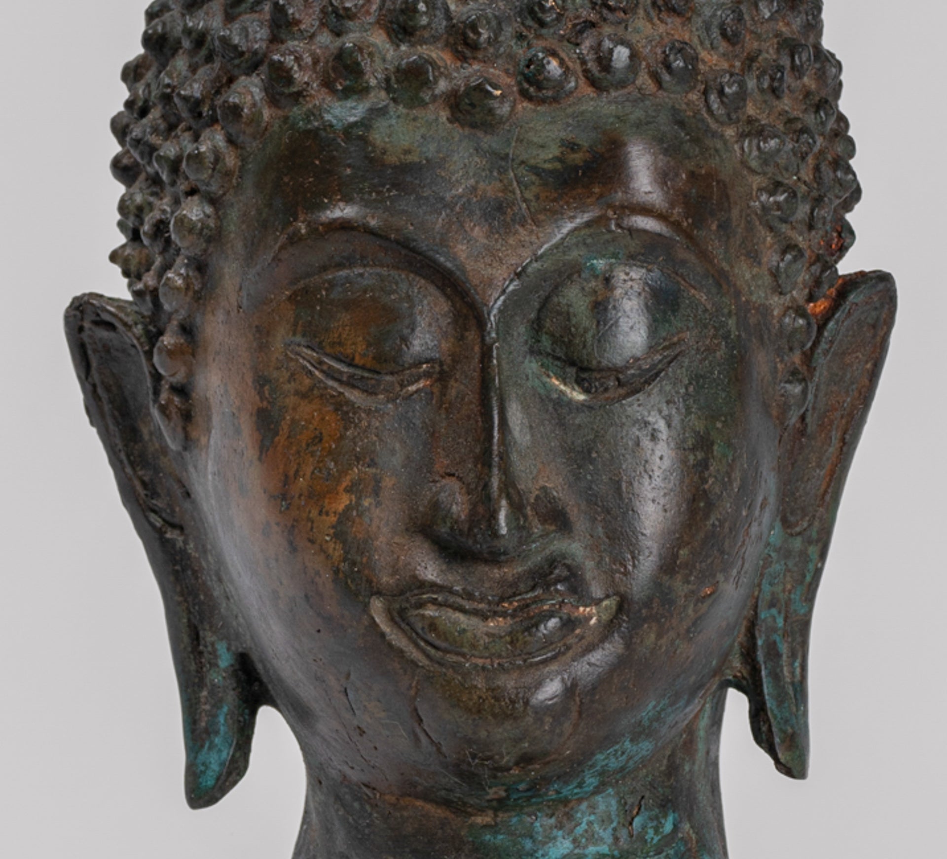 Antique Thai Style Sukhothai Mounted Bronze Buddha Head - 29cm/12"