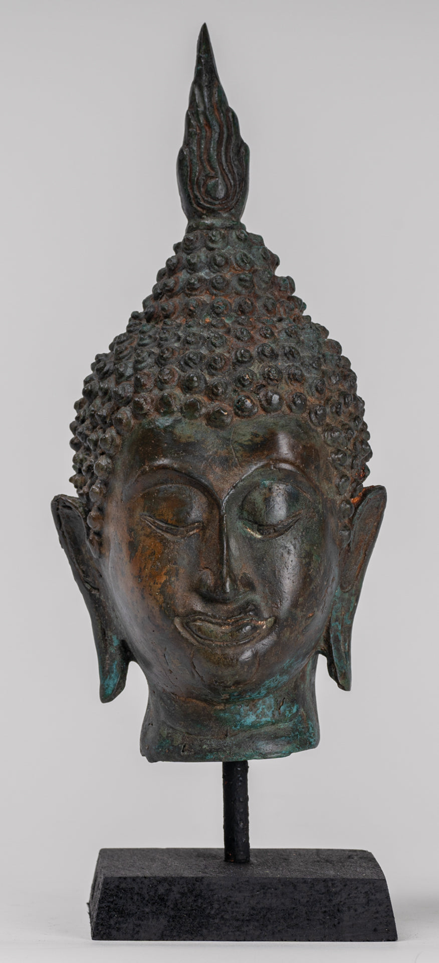 Antique Thai Style Sukhothai Mounted Bronze Buddha Head - 29cm/12"