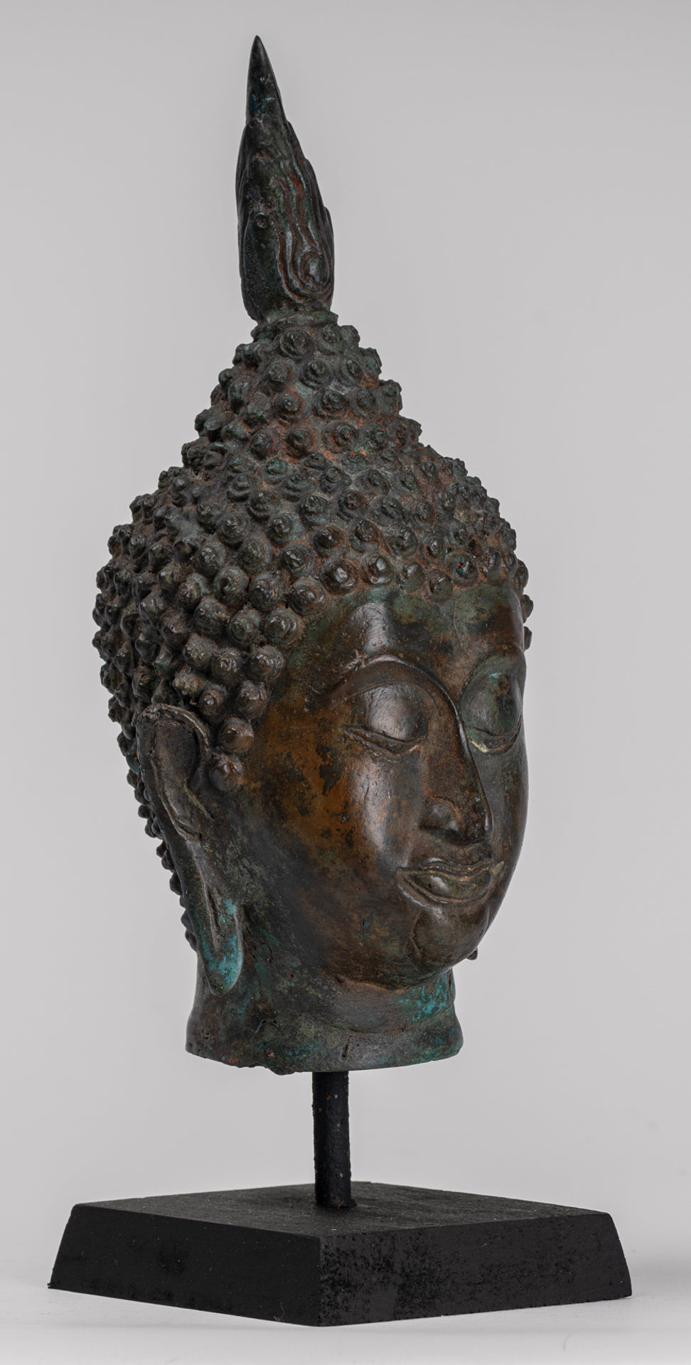 Antique Thai Style Sukhothai Mounted Bronze Buddha Head - 29cm/12"