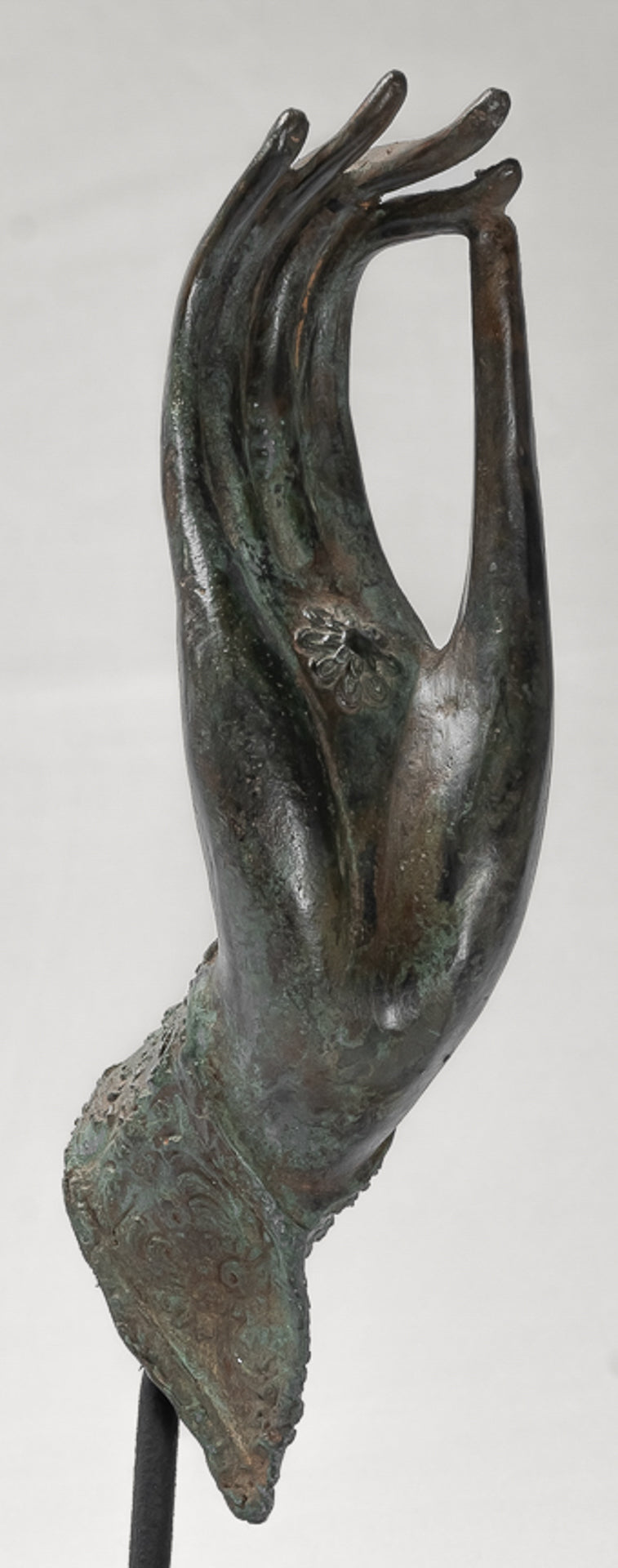 Mounted Antique Thai Style Southeast Asia Bronze Thai Teaching Hand - 33cm/13"