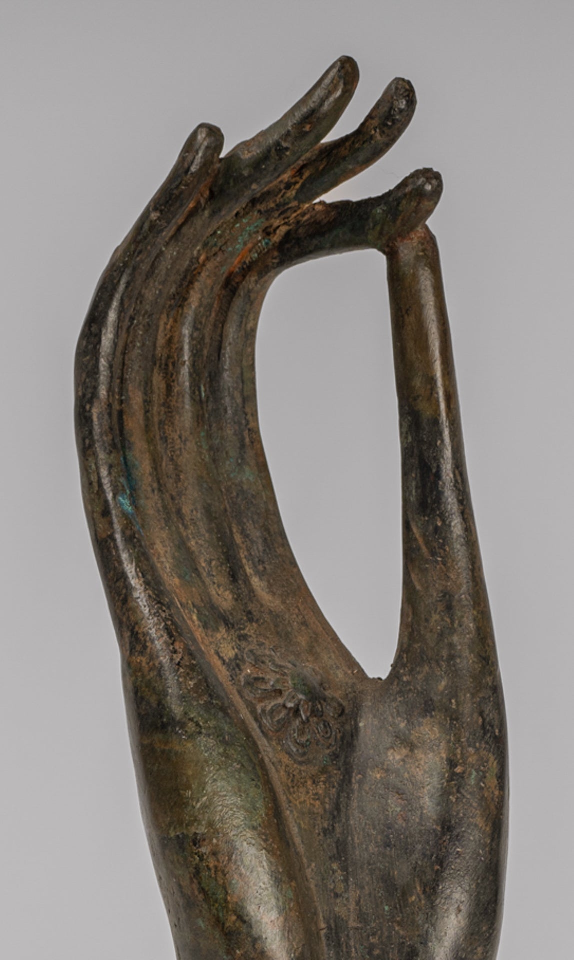 Mounted Antique Thai Style Southeast Asia Bronze Thai Teaching Hand - 33cm/13"