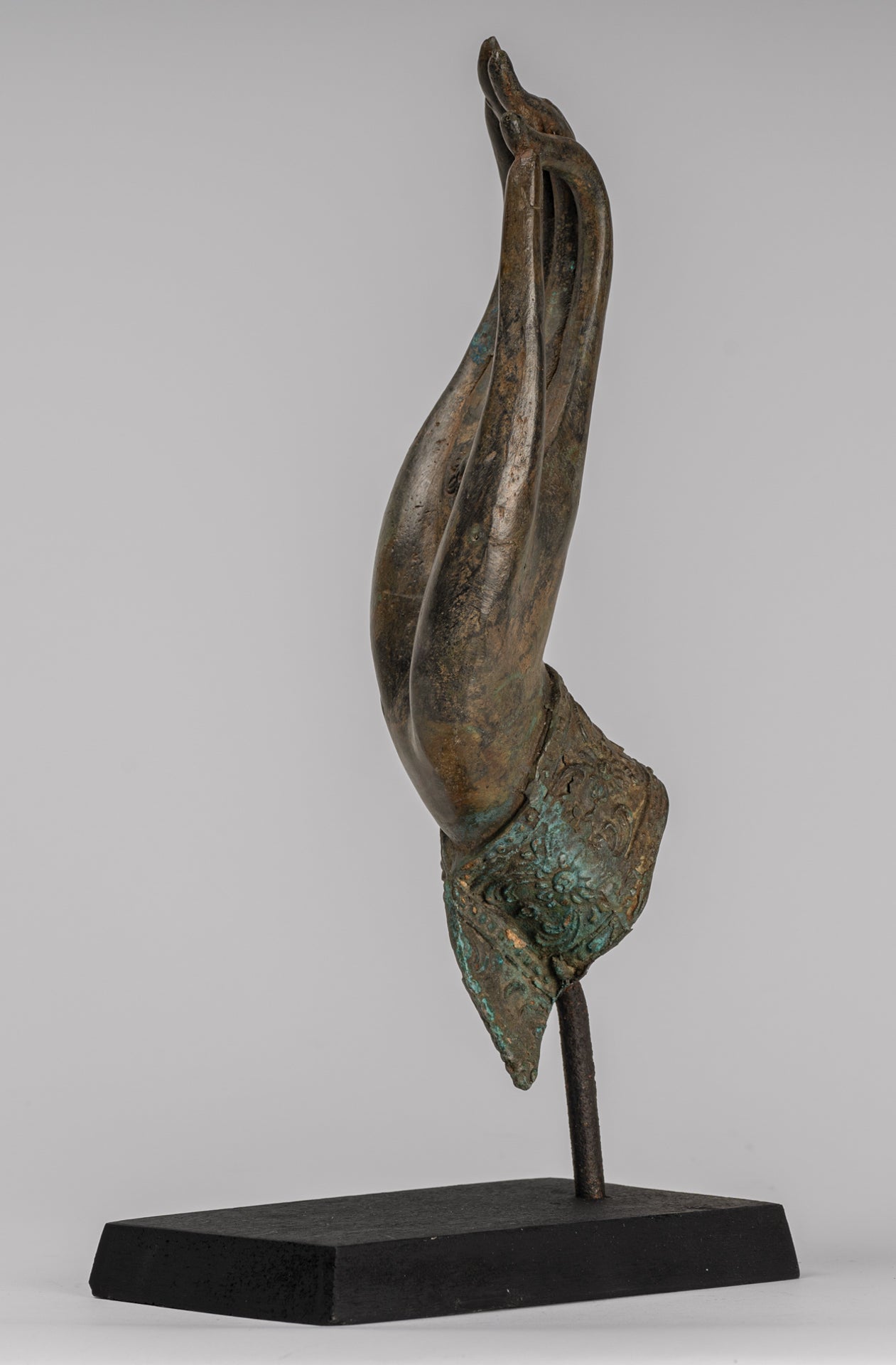 Mounted Antique Thai Style Southeast Asia Bronze Thai Teaching Hand - 33cm/13"