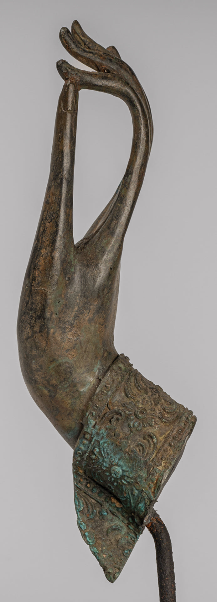 Mounted Antique Thai Style Southeast Asia Bronze Thai Teaching Hand - 33cm/13"