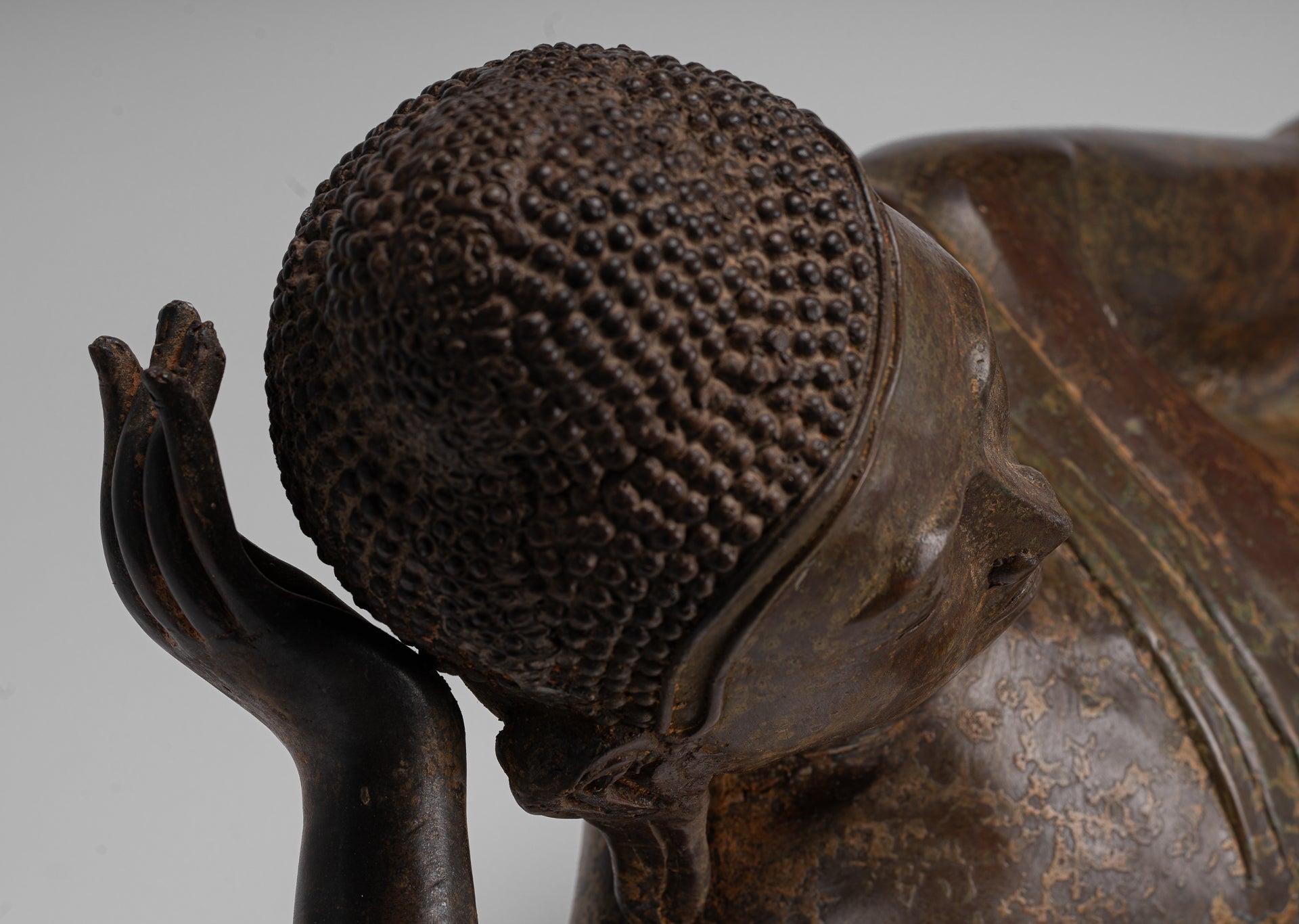 Buddha Statue - Antique Thai Style Bronze Sukhothai Reclining Nirvana Buddha Statue - 106cm/42"